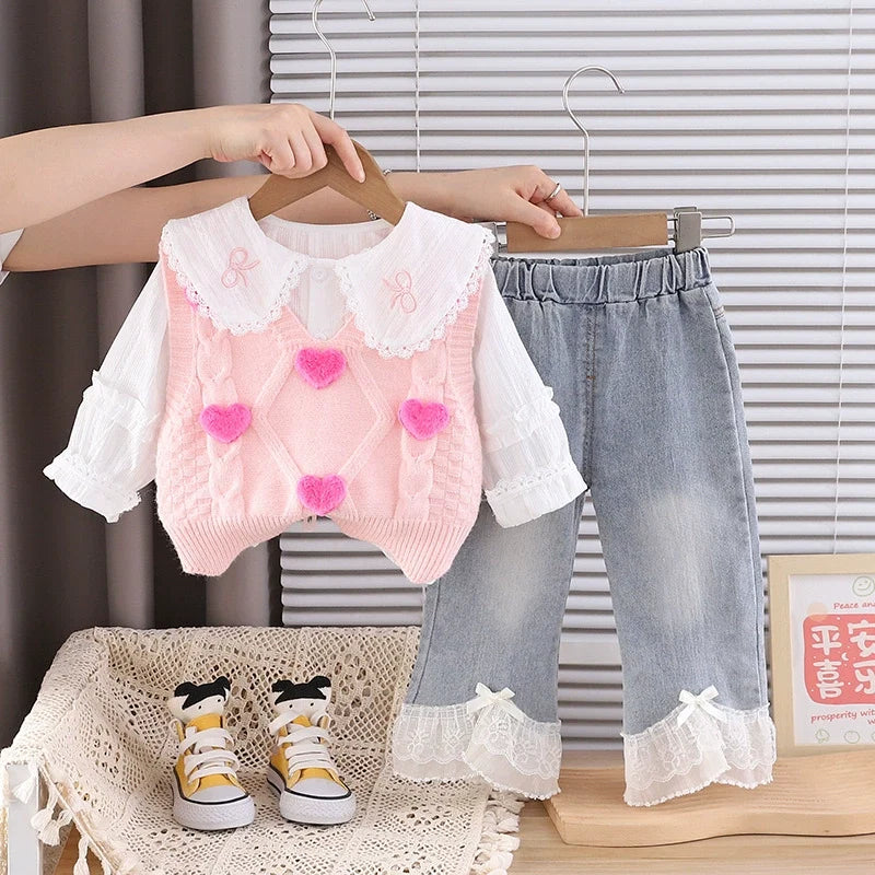Conjunto Infantil Feminino 3 Peças Corações