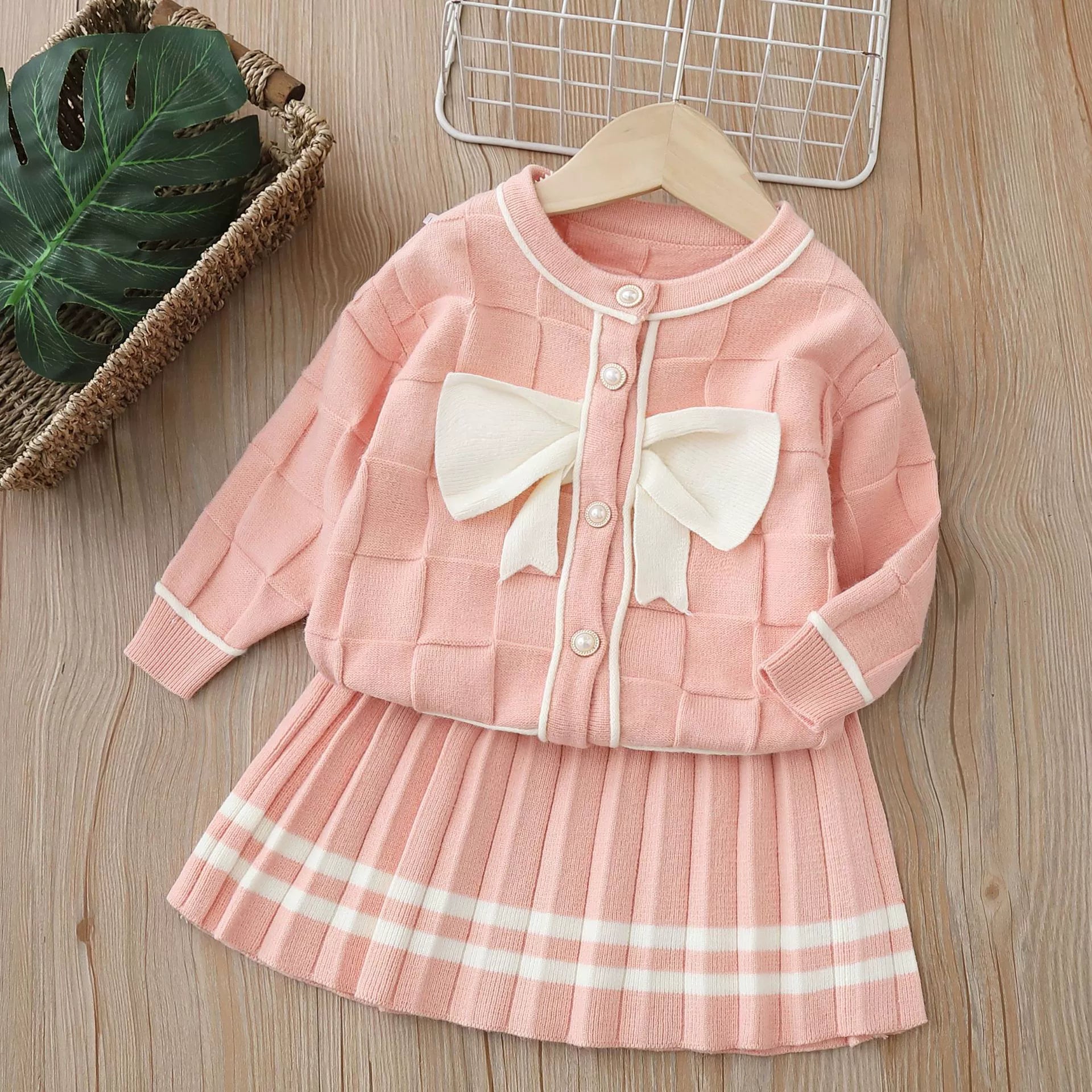 Conjunto Infantil Feminino Botões de Pérola Lacinho