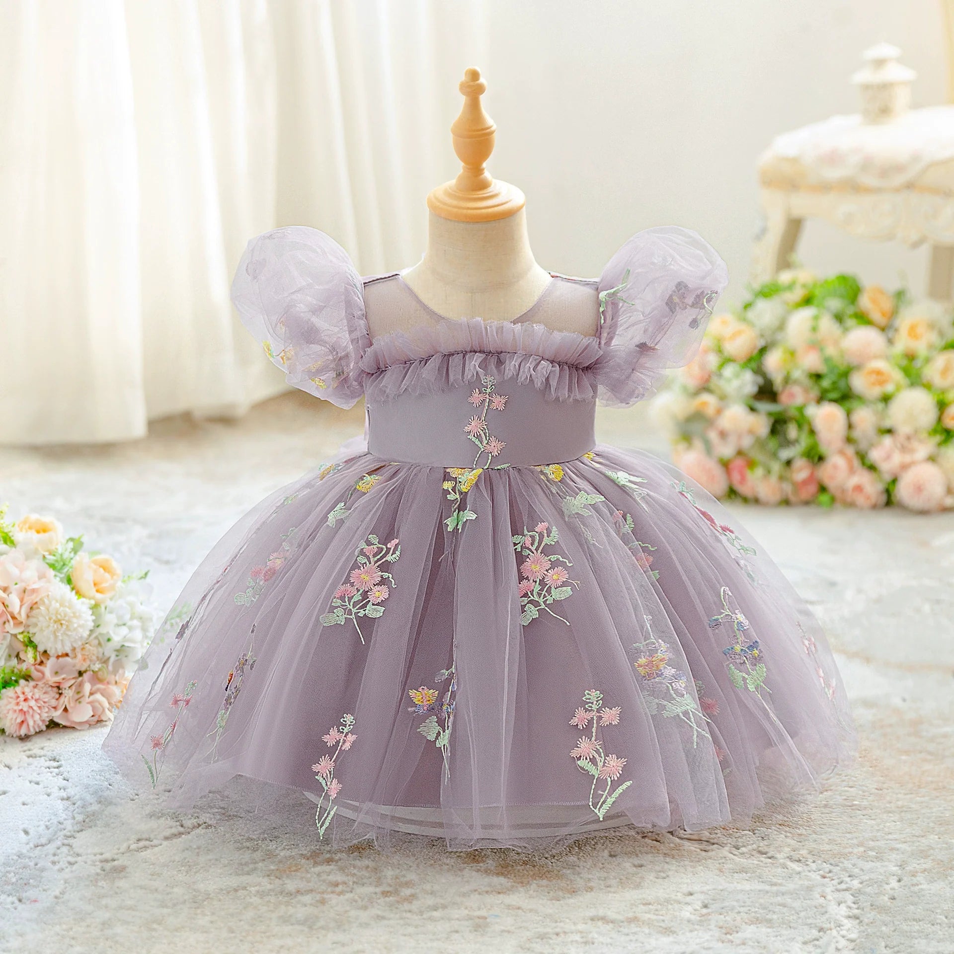 Vestido de Festa Tule Floral