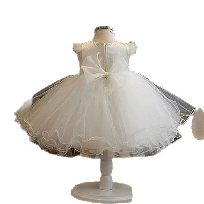 Vestido De Festa Infantil Branco Tule e Brilhantes