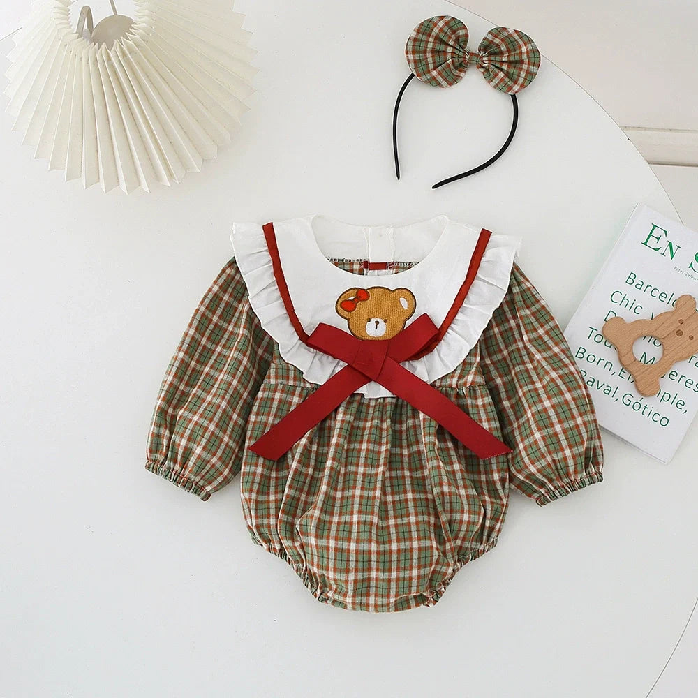 Body/ Vestido Infantil Xadrez Ursinho