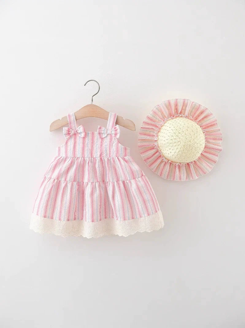 Vestido Infantil Lístras Lacinhos + Chapéu