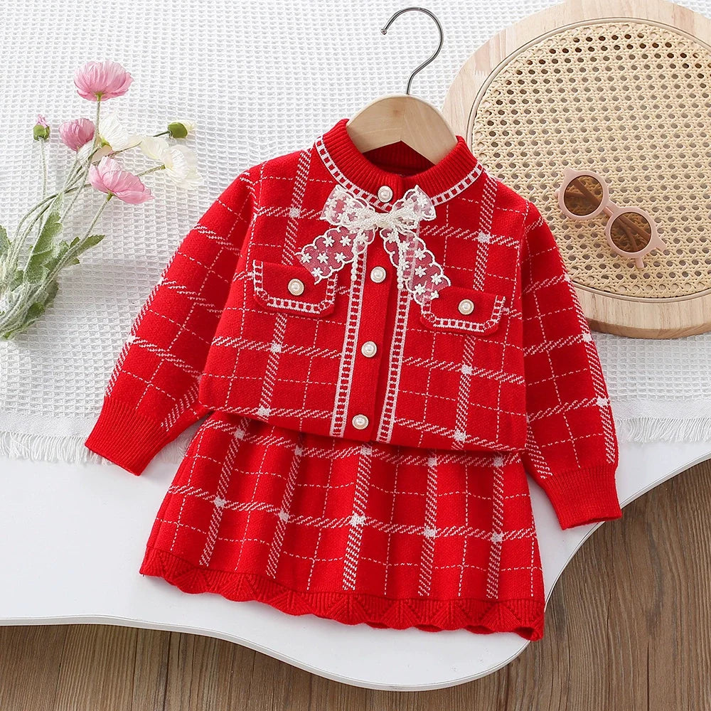 Conjunto Infantil Feminino Xadrez Lacinho