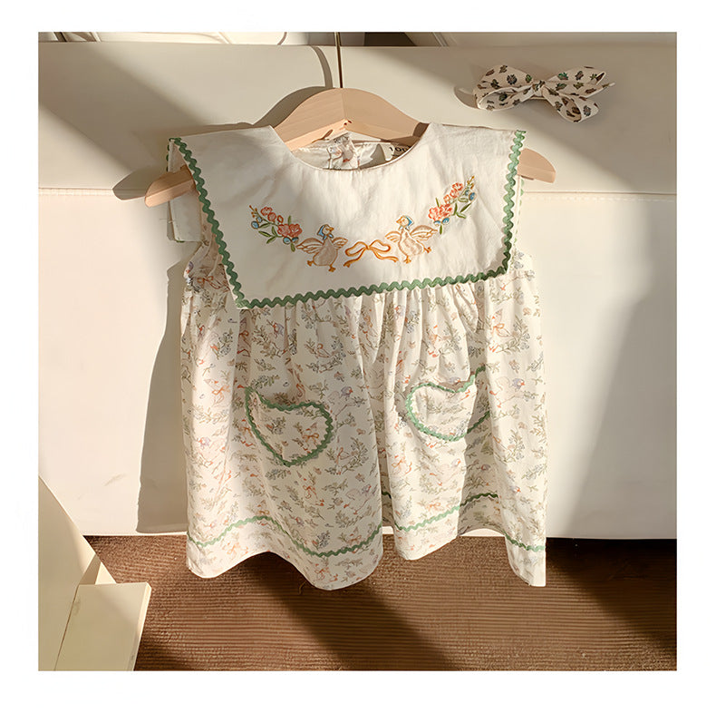 Vestido Infantil Bordado Patinhos Florzinhas