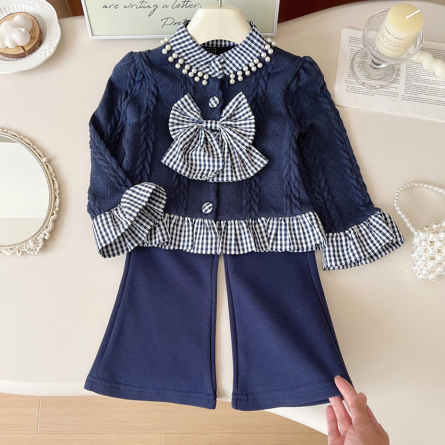 Conjunto Infantil Feminino Xadrez Lacinho