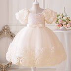 Vestido Infantil de Festa Flores e Lantejoulas