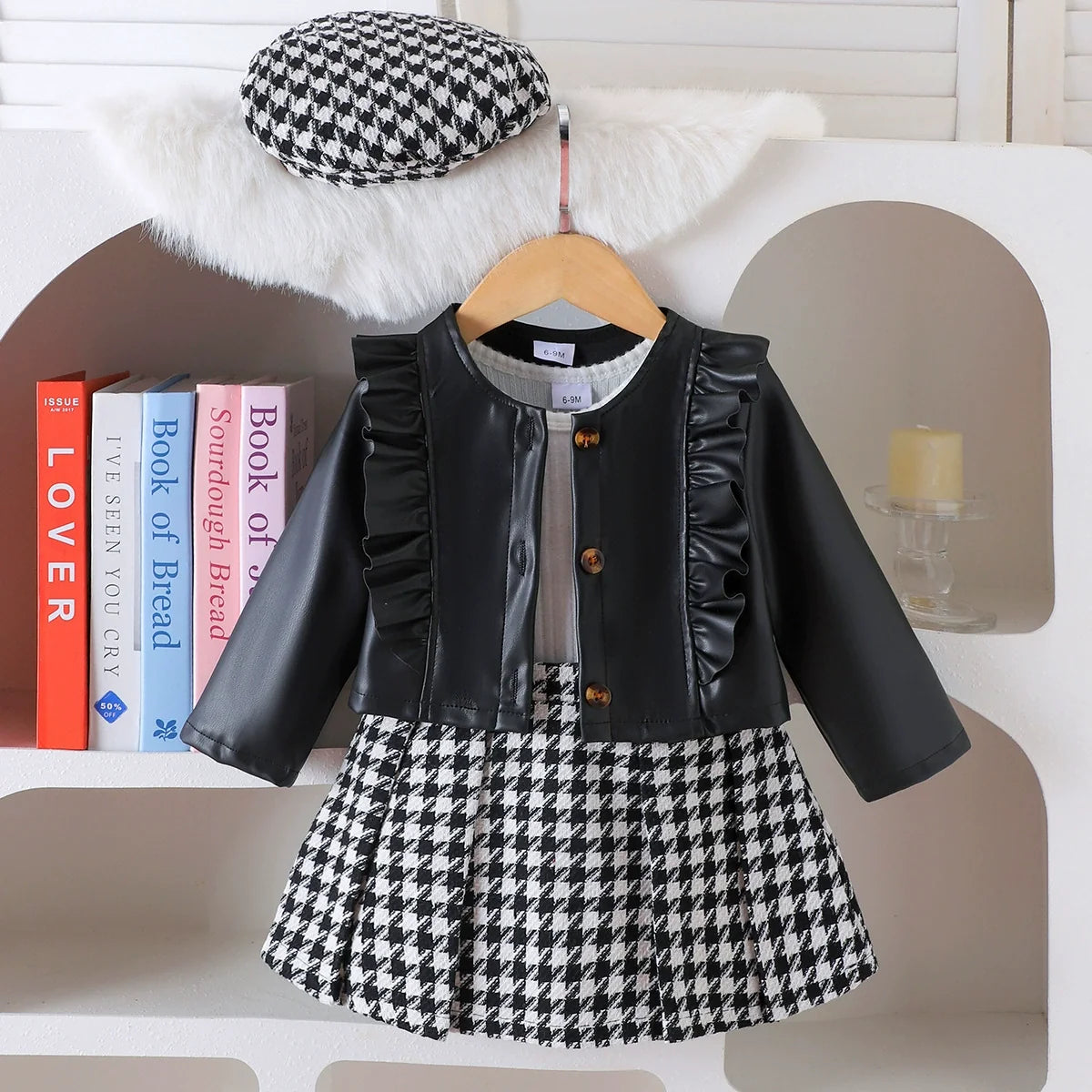 Conjunto Infantil Feminino 3 Peças Jaqueta com Sainha