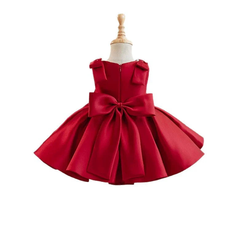 Vestido Infantil de Festa Vermelho Pérolas