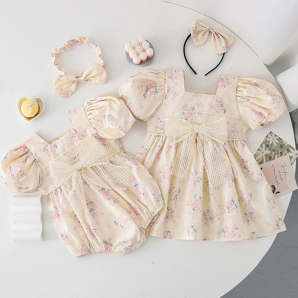 Body/ Vestido Infantil Flores Lacinho