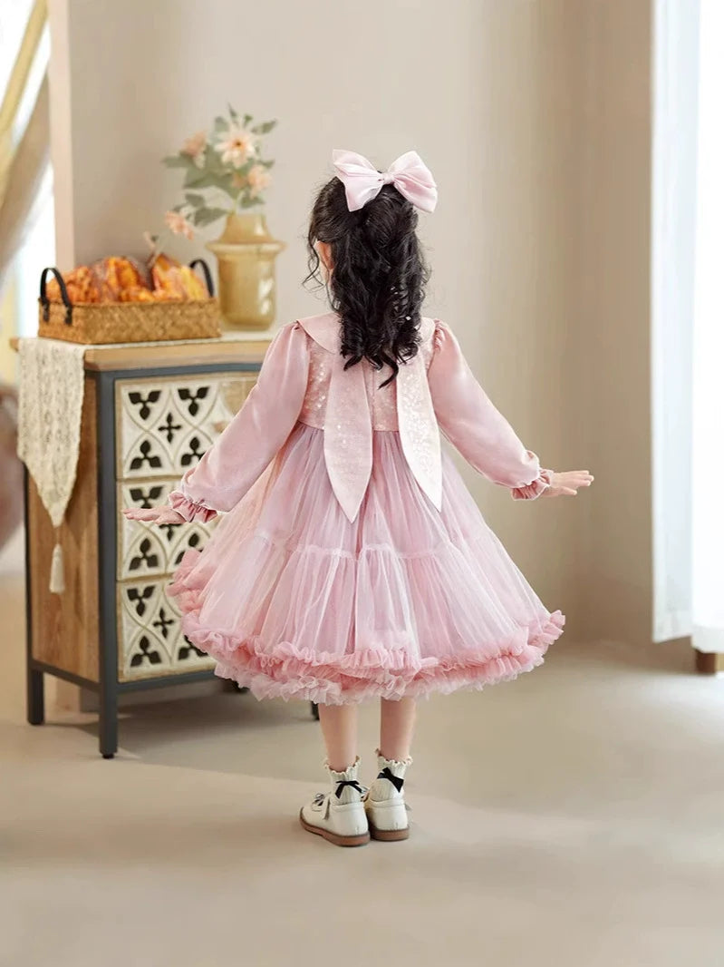 Vestido Infantil Rosa Lantejoulas