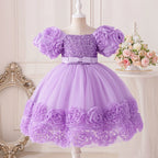 Vestido Infantil de Festa Flores e Lantejoulas