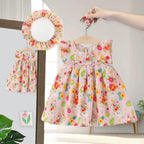 Vestido infantil Floral Lacinhos + Chapéu