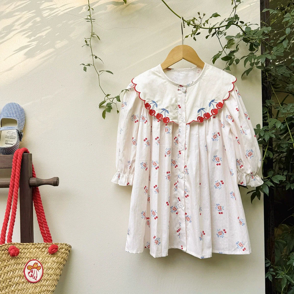 Vestido Infantil Cerejinhas Bordadinho