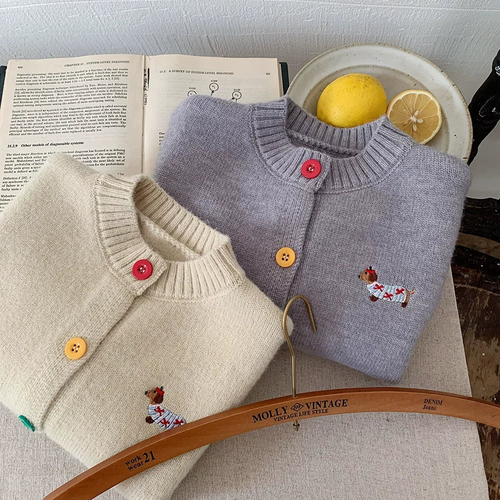 Cardigan Infantil Tricô Botões Cachorrinho