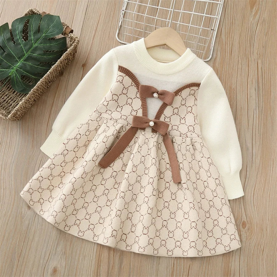 Vestido Infantil Tricô Coelhos e Lacinhos
