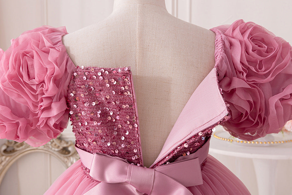 Vestido Infantil de Festa Flores e Lantejoulas
