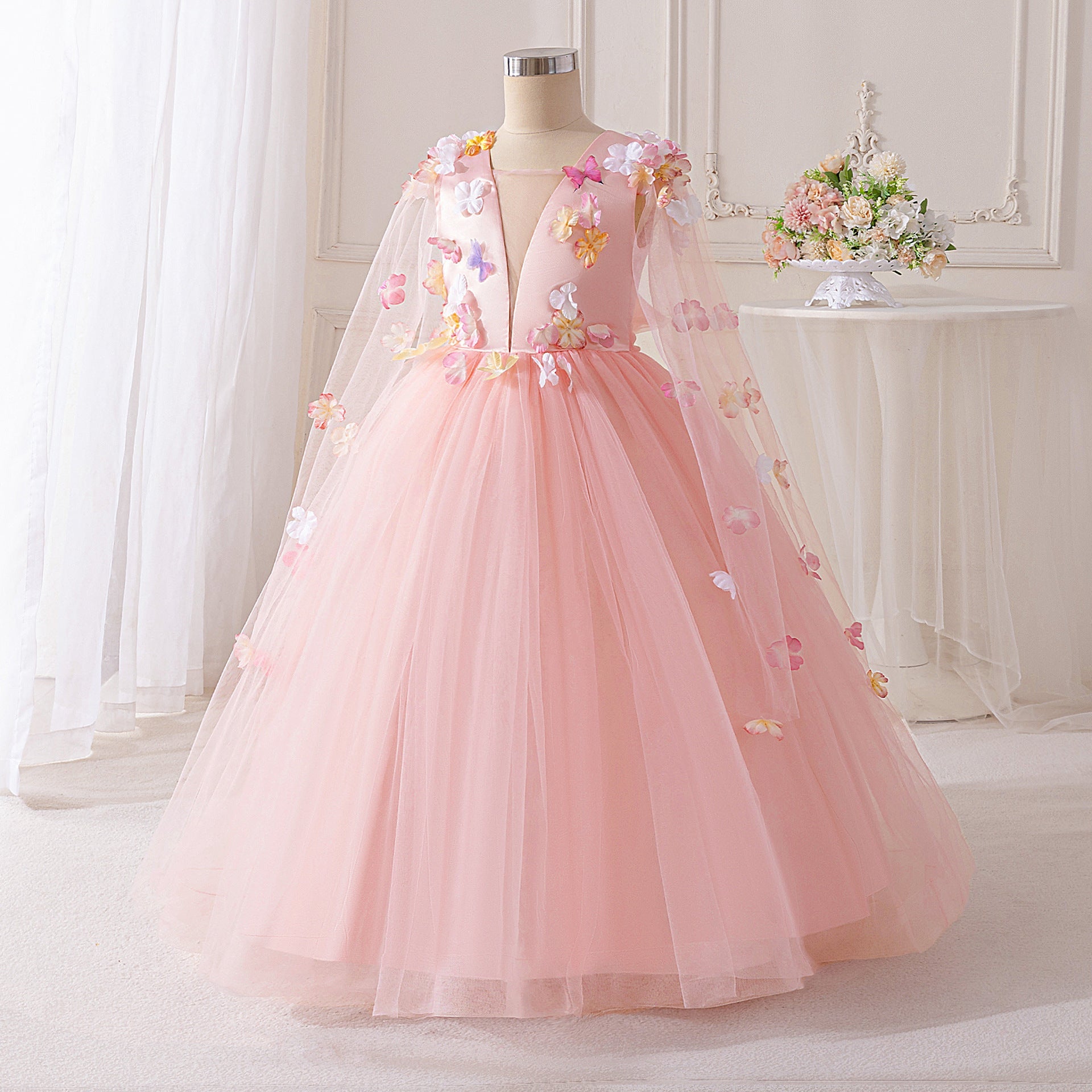 Vestido Infantil de Festa Flores Tule
