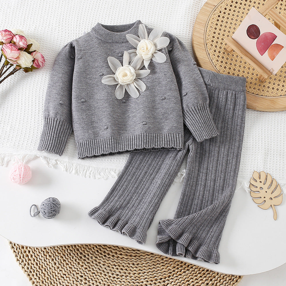 Conjunto Infantil Feminino Tricô Flores