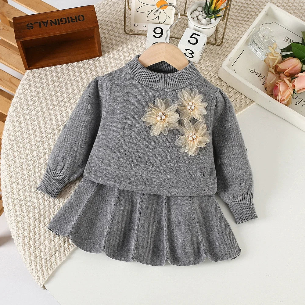 Conjunto Infantil Feminino Tricô Flores