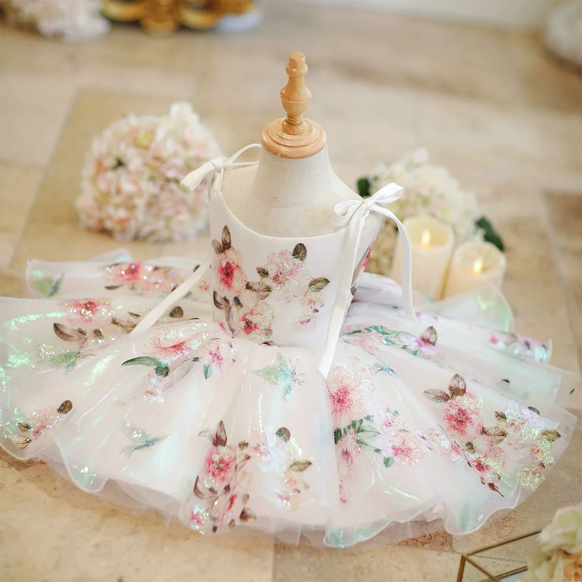 Vestido de Festa Flores Alça Lacinho