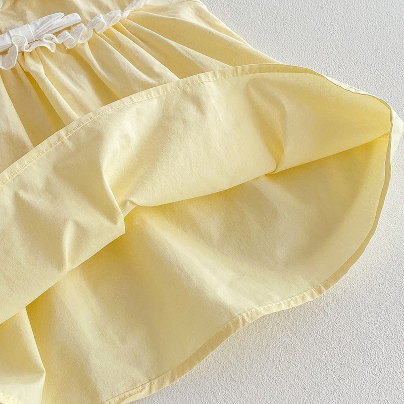 Body/ Vestido Infantil Amarelo Lacinho