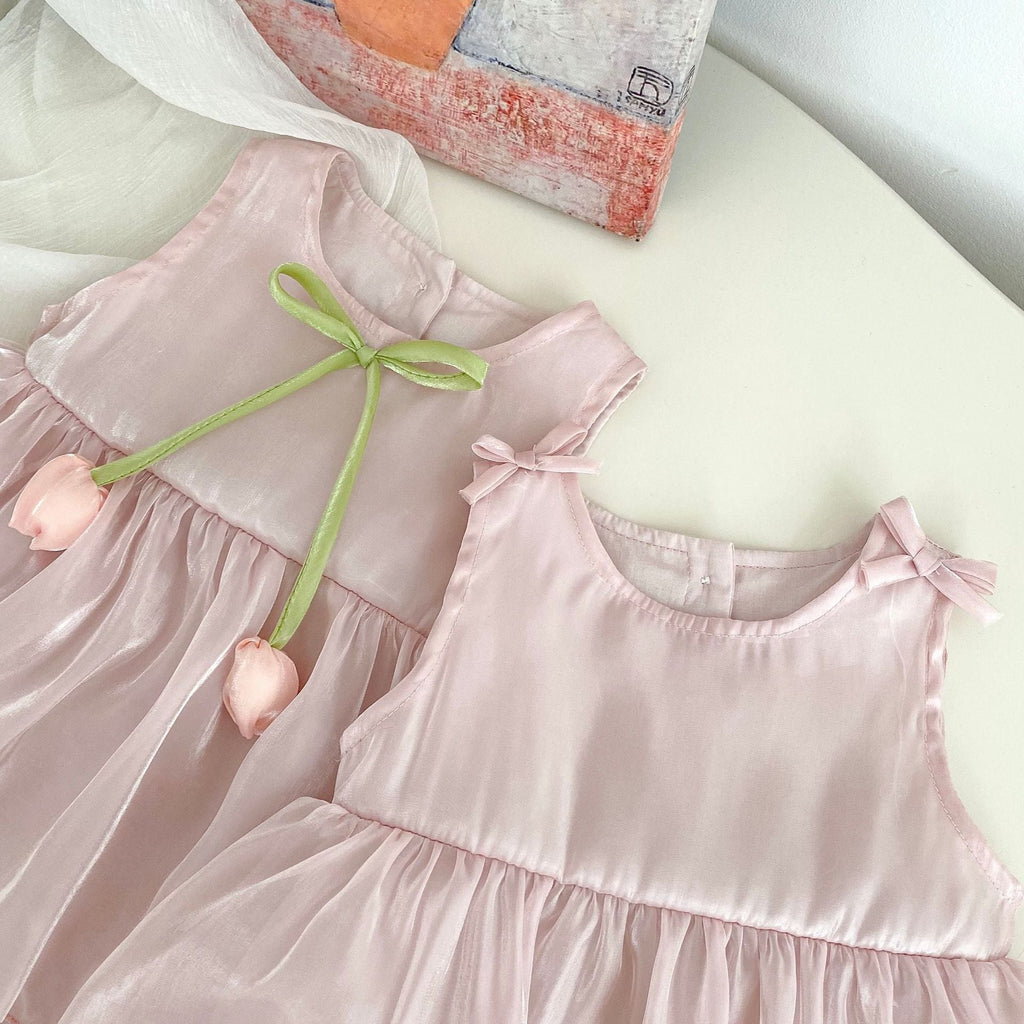 Body/ Vestido Infantil Rosa Tulipas