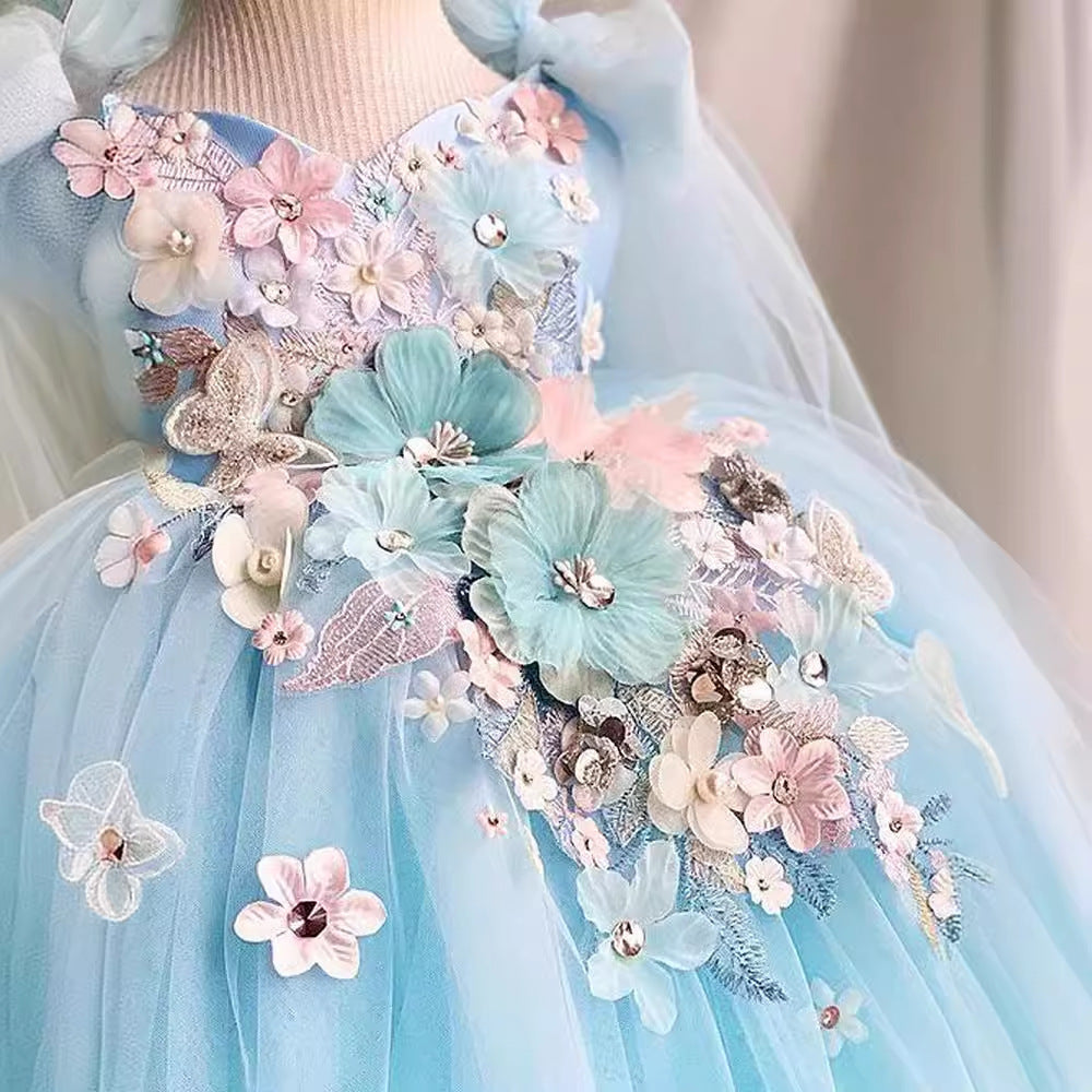 Vestido De Festa Azul Florzinhas