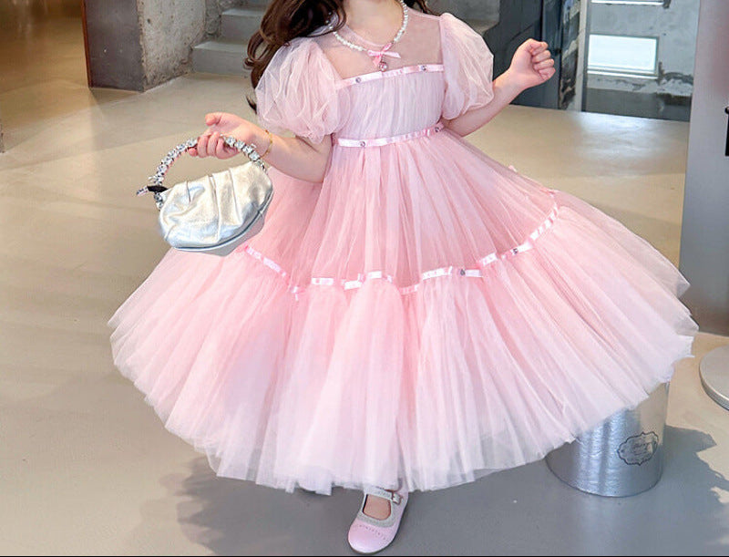 Vestido De Festa Infantil de Tule Rosa Princesa