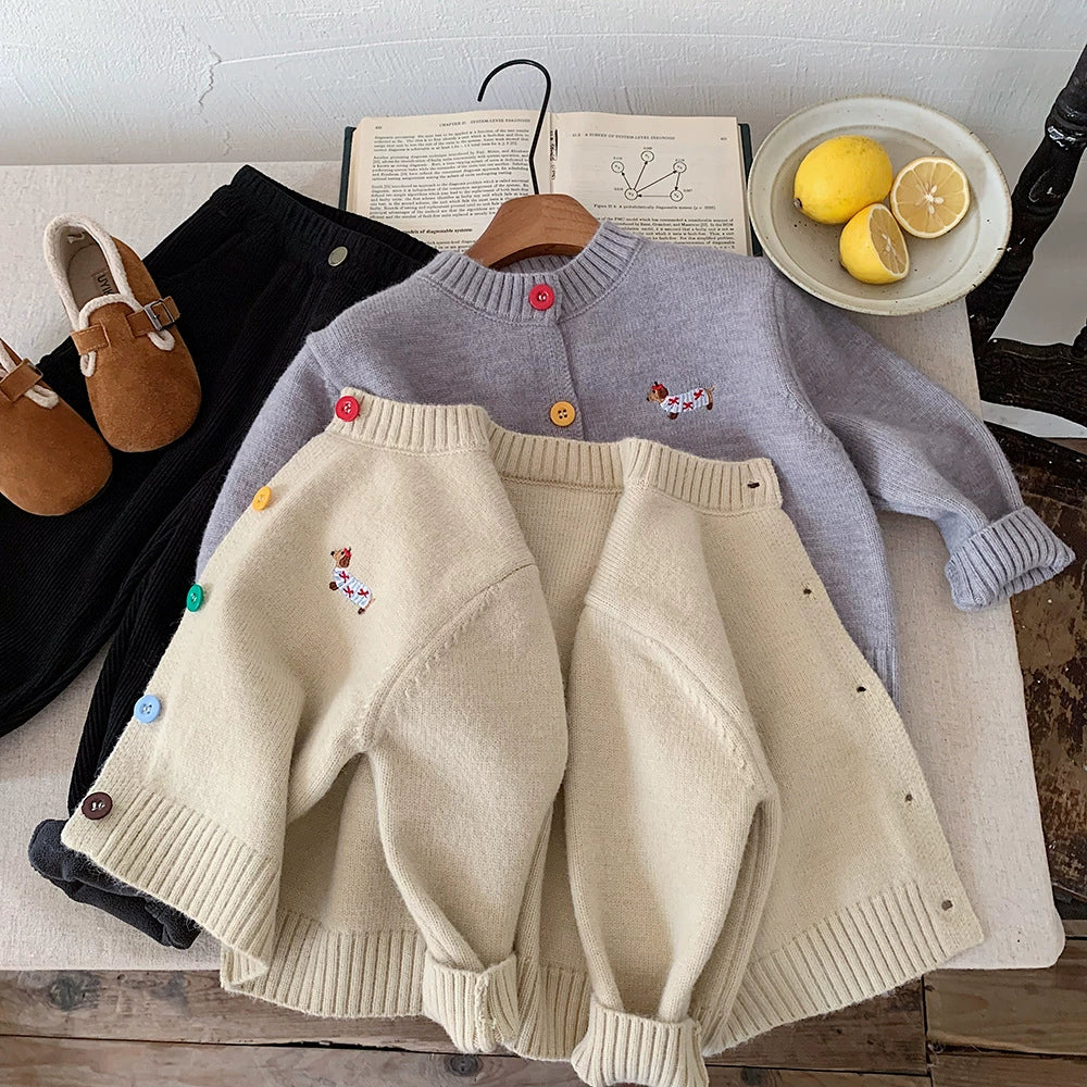 Cardigan Infantil Tricô Botões Cachorrinho
