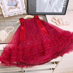Vestido Infantil De Tule Brilhante Lacinho