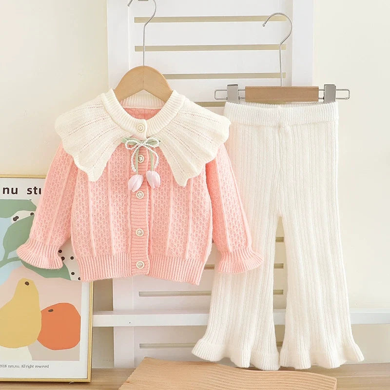 Conjunto Infantil Tricô Laço com Florzinha