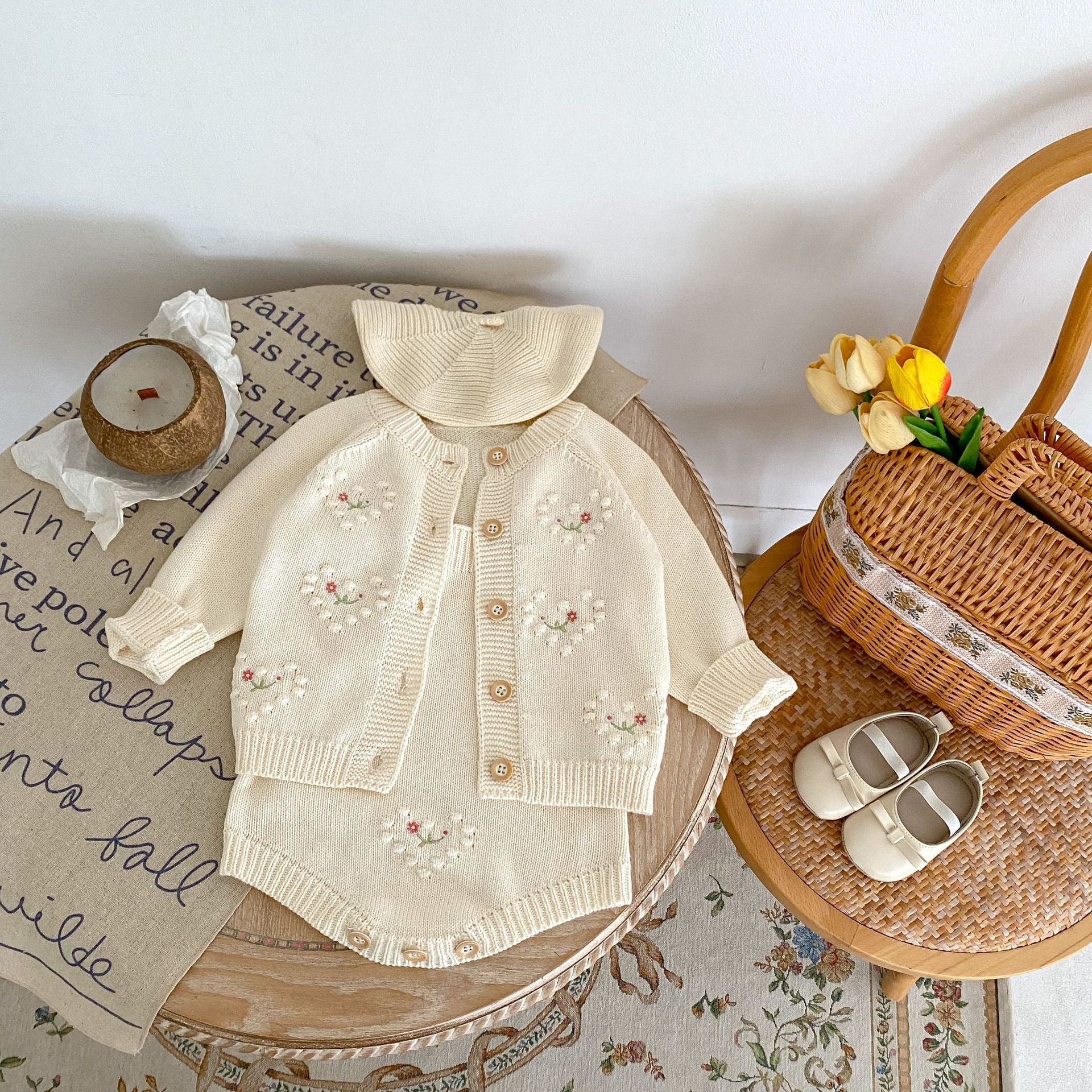 Conjunto Infantil Feminino Tricô Florzinhas