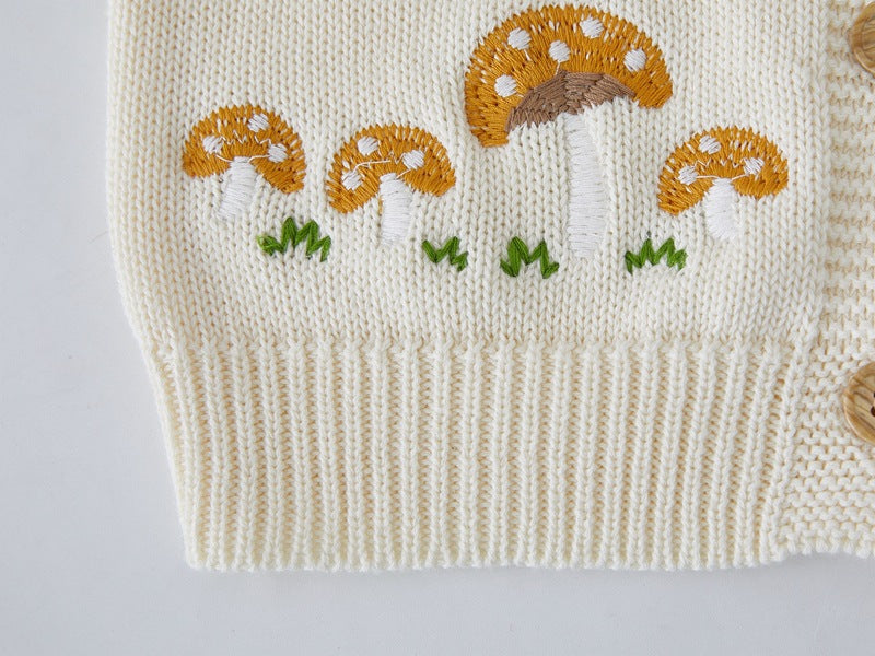 Cardigan Infantil De Tricô Cogumelo