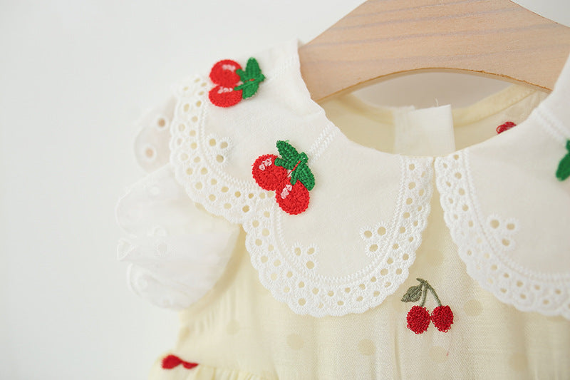 Vestido Infantil Bordado Cerejinhas