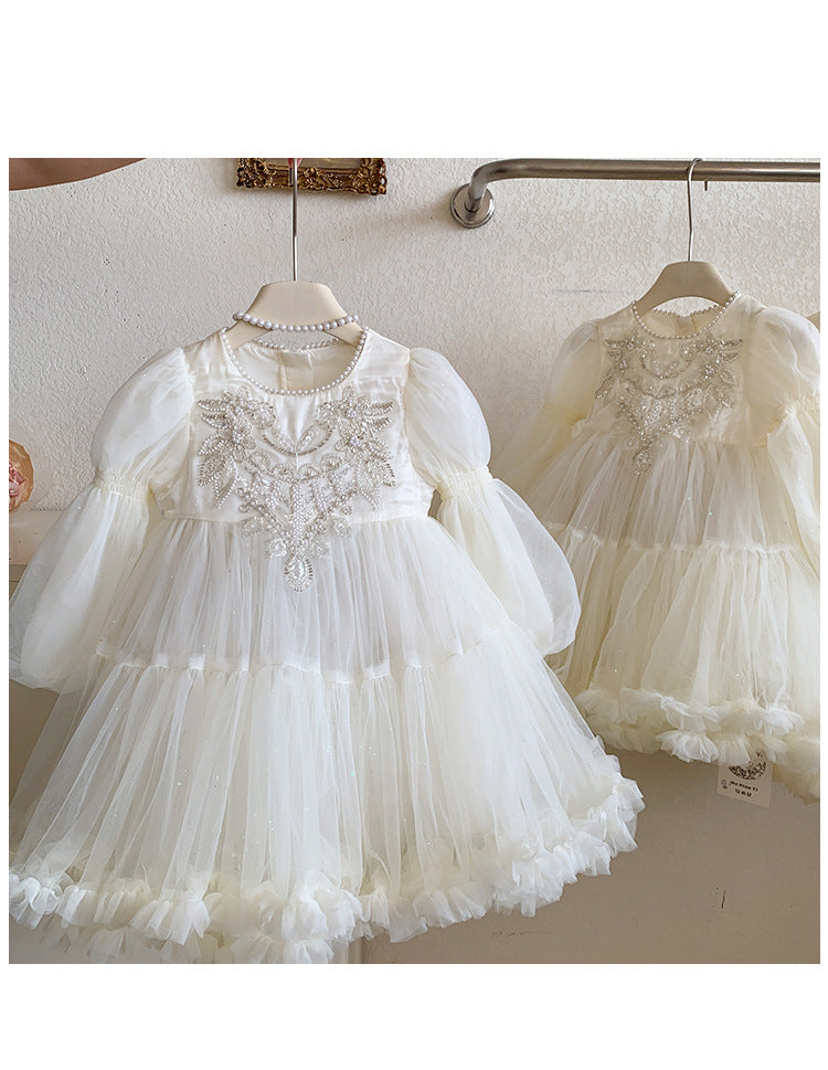 Vestido Infantil de Tule Pérolas