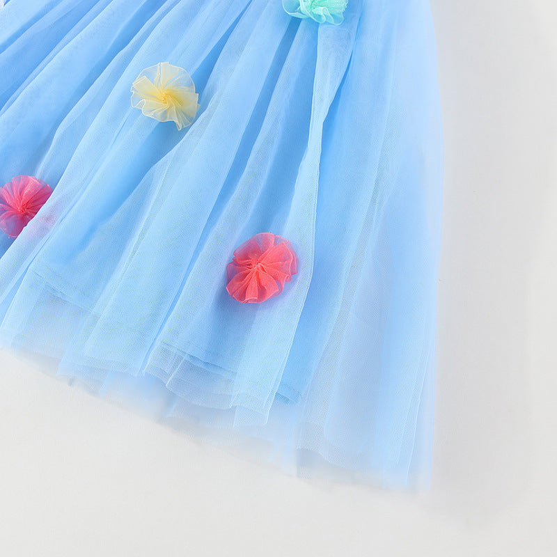 Vestido Infantil de Tule com Asas e Flores