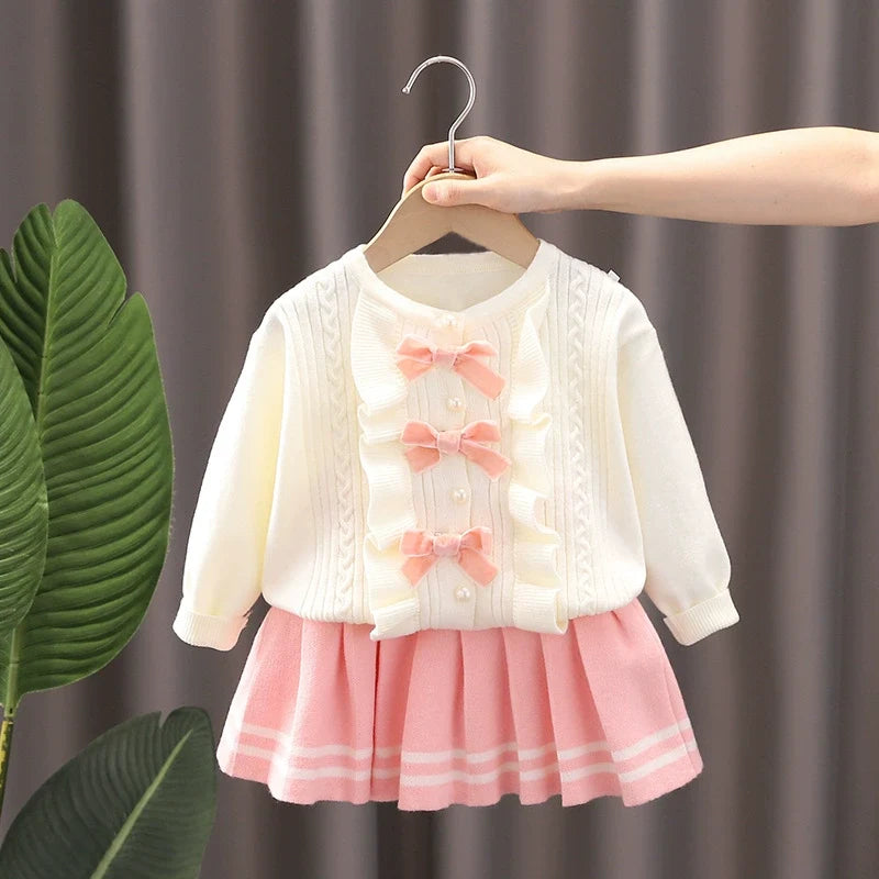 Conjunto Infantil Feminino de Tricô Lacinhos