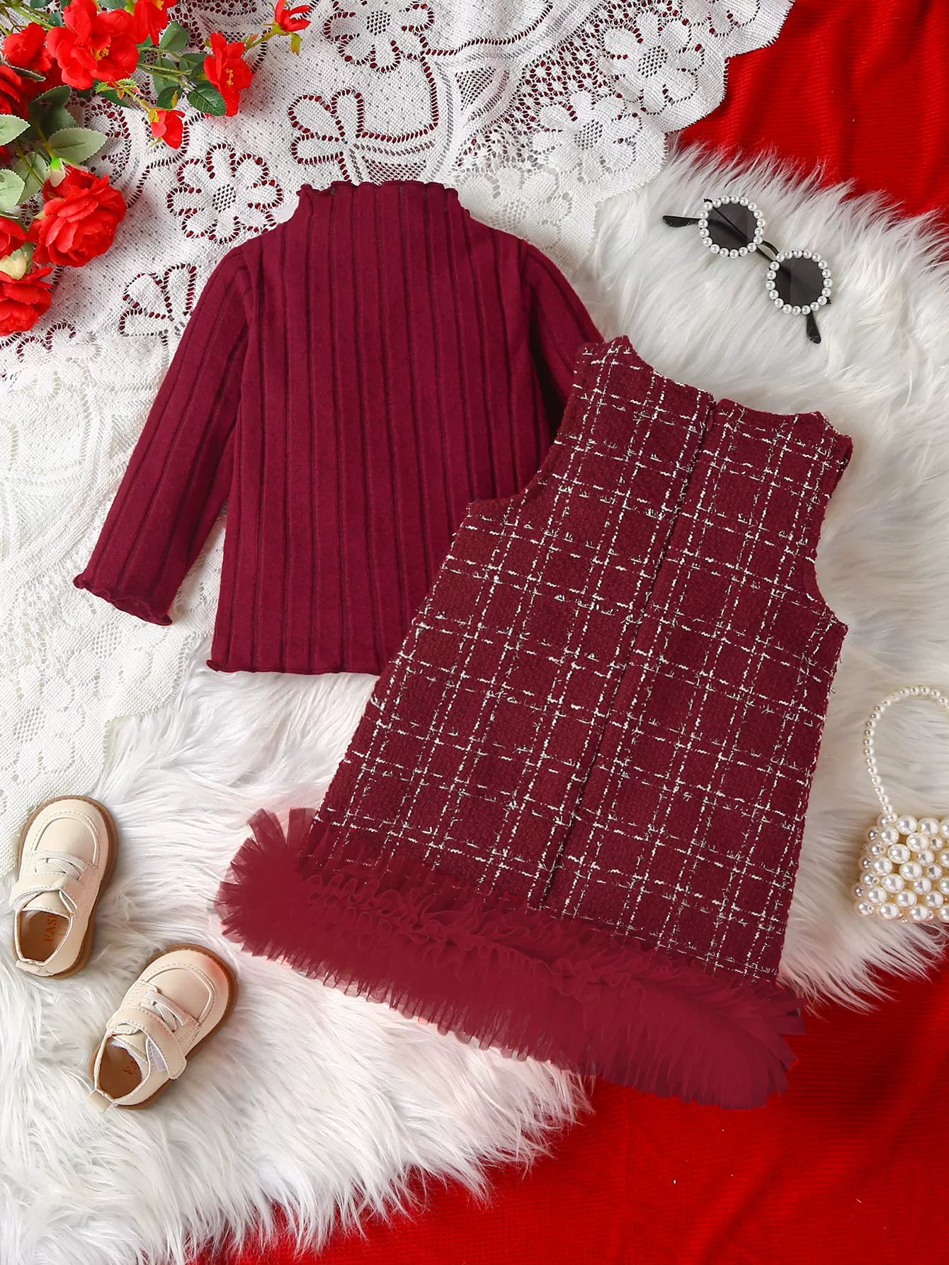 Vestido Infantil Tweed + Manga Longa