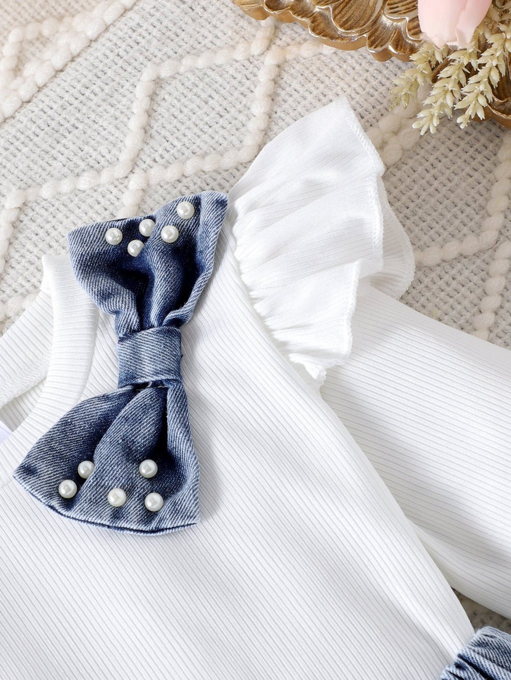 Conjunto Infantil Feminino Jeans e Pérolas