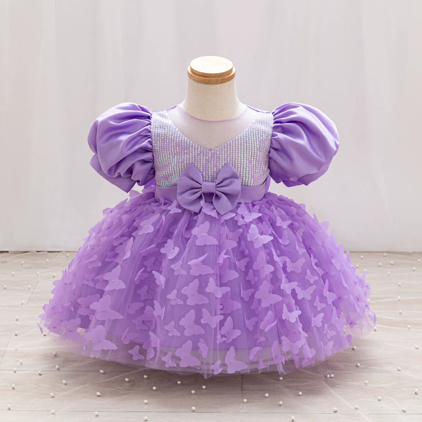 Vestido de Festa Infantil Borboletas e Laço