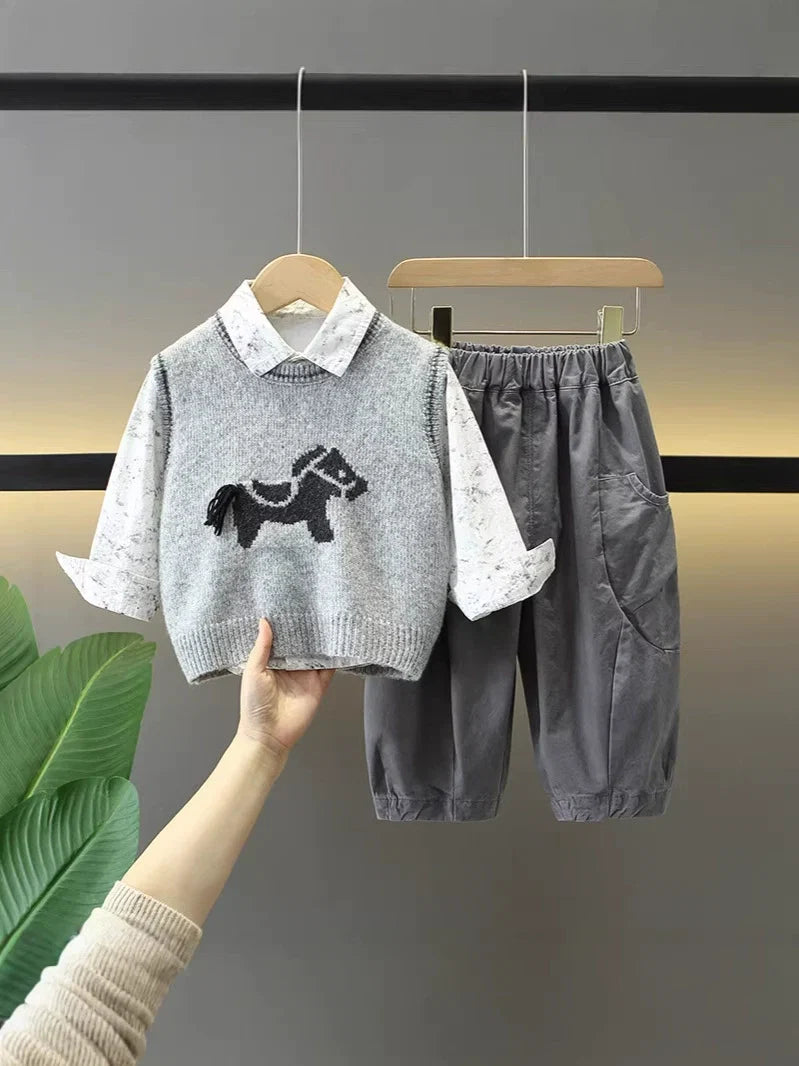 Conjunto Infantil 3 Peças Tricô Cavalinho