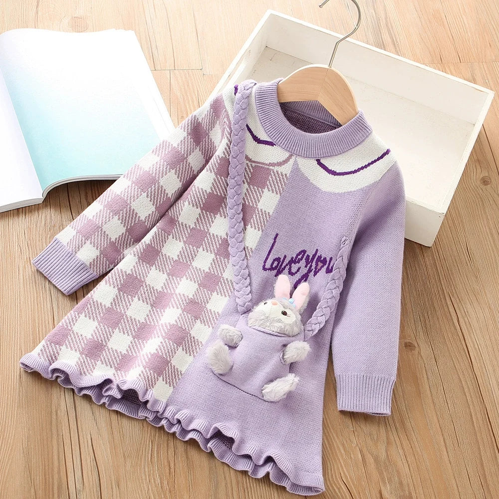 Vestido Infantil Roxo De Tricô Coelhinho