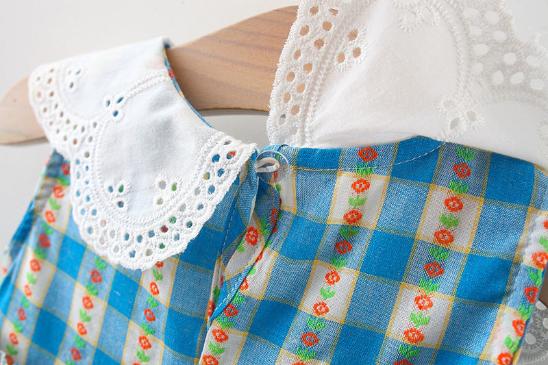 Vestido Infantil Xadrez Rendinha na Gola
