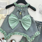 Conjunto Infantil Feminino Jeans Florzinhas