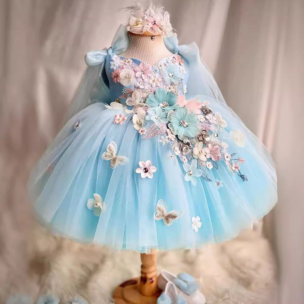 Vestido De Festa Azul Florzinhas