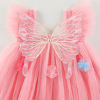 Vestido Infantil de Tule com Asas e Flores