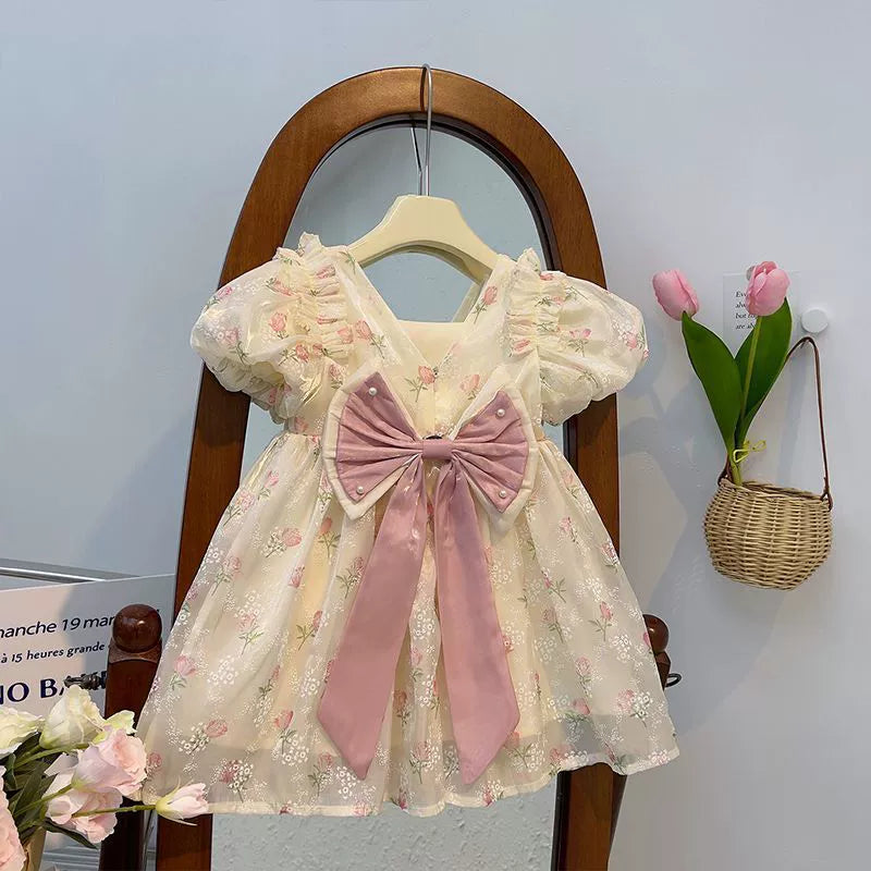 Vestido Infantil Florzinhas e Laço