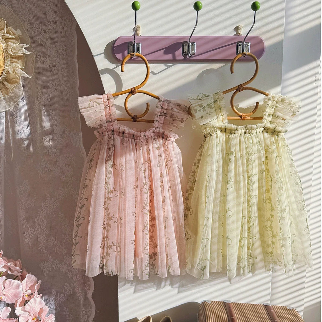 Vestido Infantil Tule Ramos de Flores
