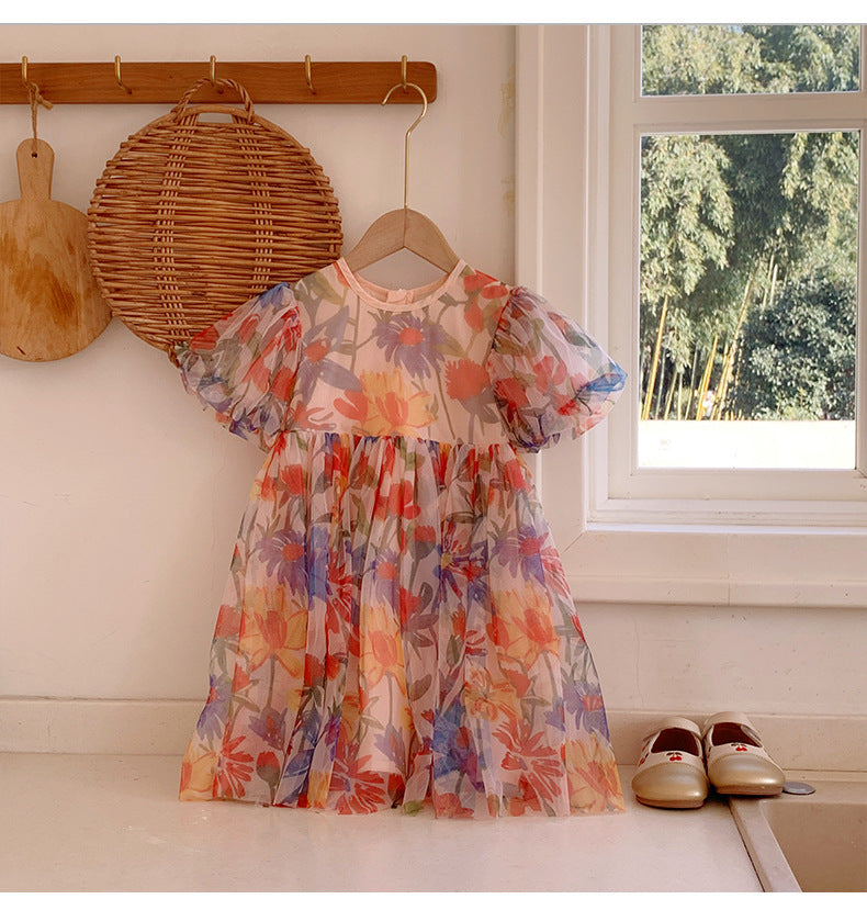 Vestido Infantil de Tule Floral
