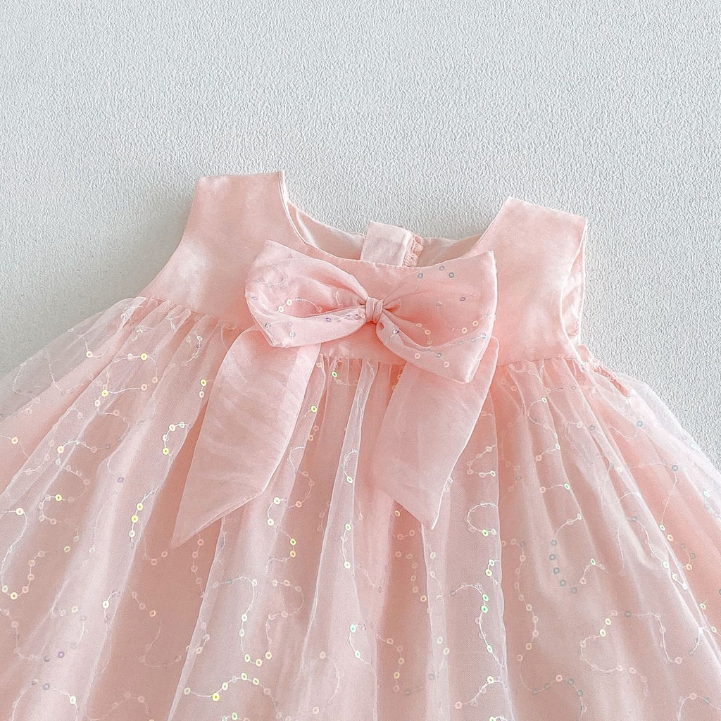 Vestido Infantil Tule Brilhante Lacinho